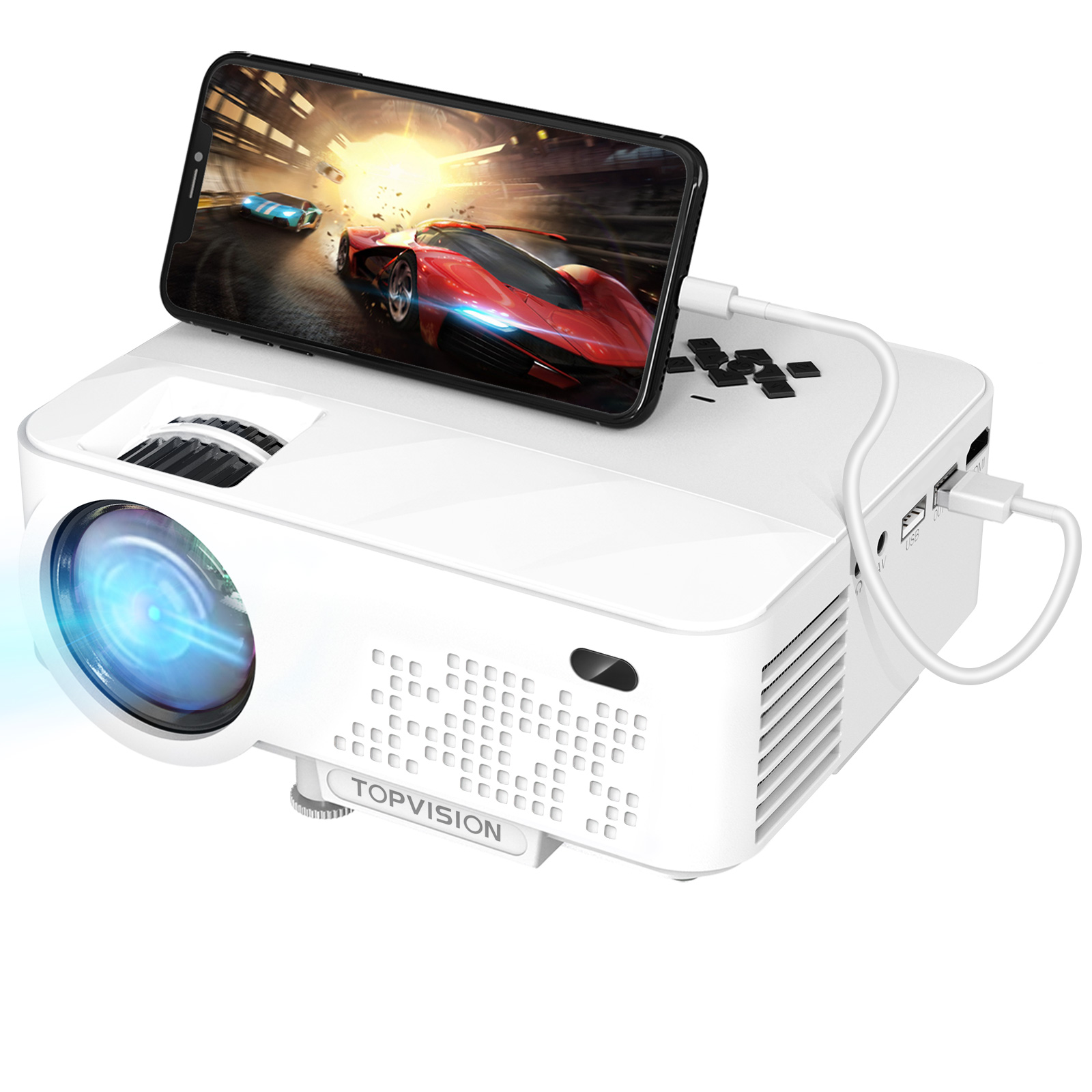 TOPVISION Mini WiFi Projector, 1080P Supported Portable Movie Projector,  Home Theater Projector Compatible with TV Stick, HDMI, VGA, USB, AV,  Laptop, 