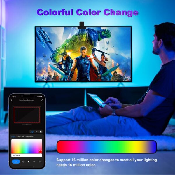 TOPVISION TV LED Backlights with Camera, 16.4ft RGBIC Wifi TV
