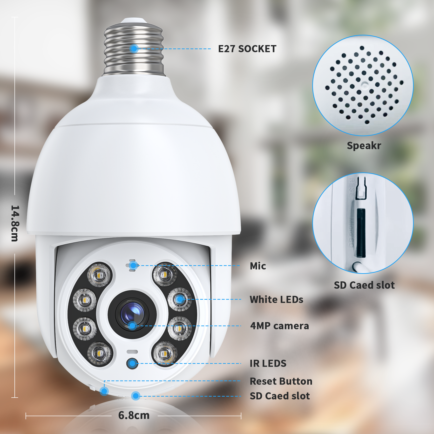  Light Bulb Security Camera Outdoor Wireless WiFi IP65