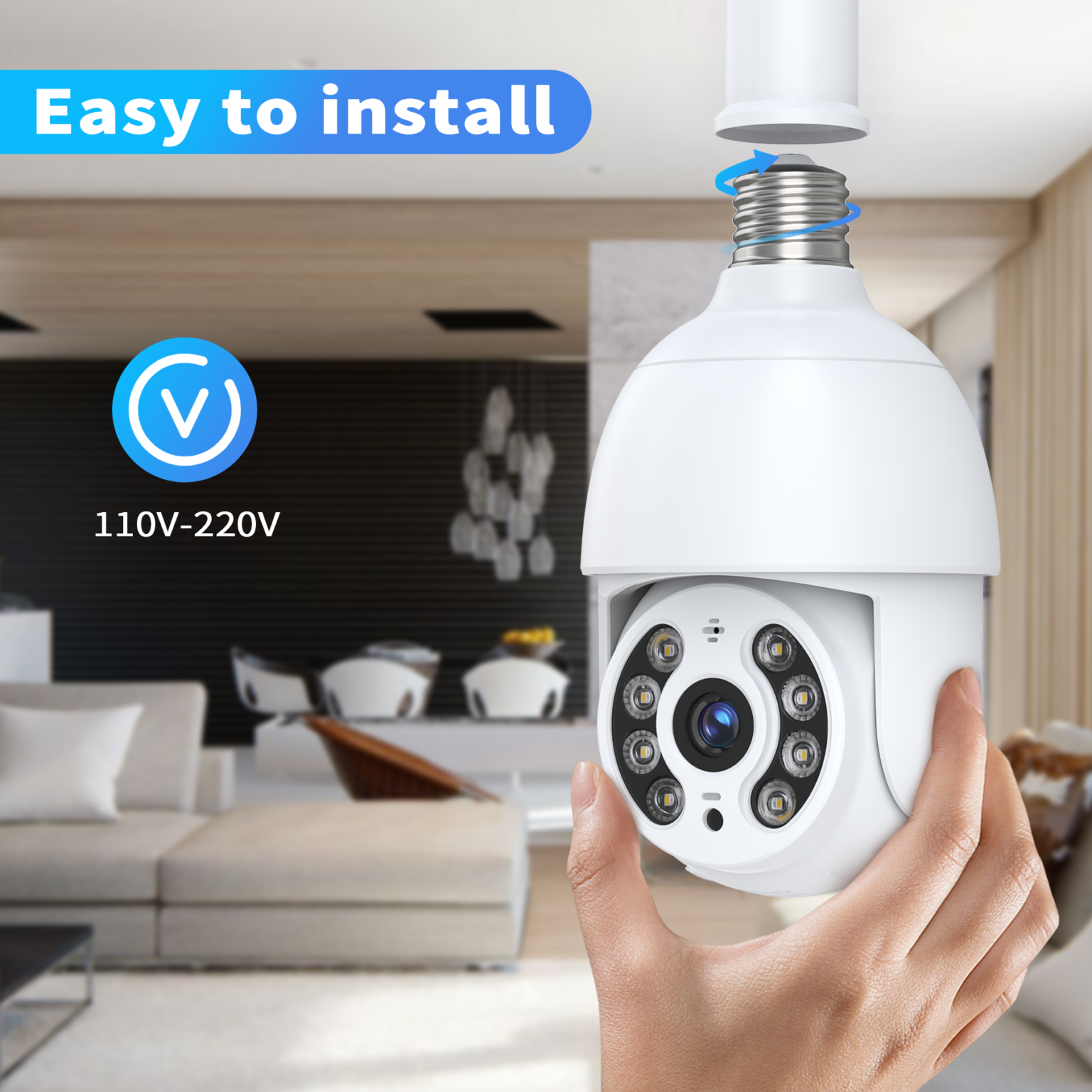 TOPVISION 2MP Security Camera Wireless Wifi, 360° Light Bulb Cameras ...