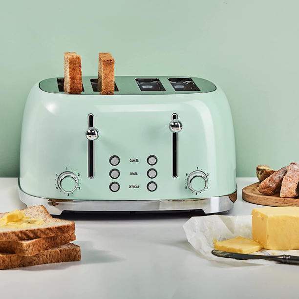 Longdeem Cordless Stainless Steel Kettle and 4-Slice Toaster  Set with Adjustable Browning Control - Retro Design, Pastel Green: Home &  Kitchen