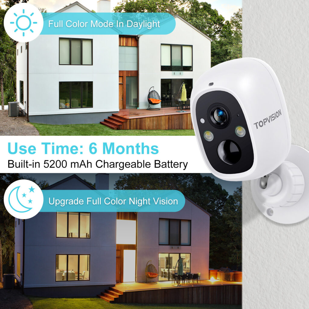 TOPVISION Wireless Security Camera, 2K WiFi Camera with Outdoor Night