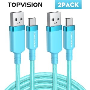 TOPVISION 6ft USB A to USB C Charging Cable, Fast Charger Cord for for iPhone 15/iPad/Macbook/Samsung Galaxy and More, Blue - 2 Pack