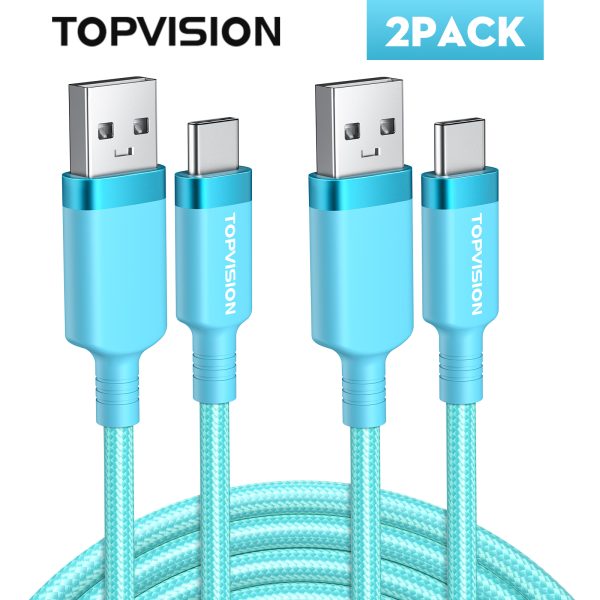TOPVISION 6ft USB A to USB C Charging Cable, Fast Charger Cord for for iPhone 15/iPad/Macbook/Samsung Galaxy and More, Blue - 2 Pack