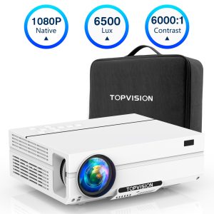 TOPVISION Native 1080P Projector, 7500 Lux Movie Projector, 4K and 300″ LCD Display Support, Home Theater Projector for Smartphone/PC/Laptop/PS4/TV Stick/EXCEL/PPT