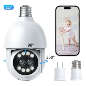 TOPVISION Light Bulb Camera, 4MP Security Camera Wireless Wifi with Dual Lens, 360°PTZ Security Cameras Outdoor with Full Color Night Vision, Two Way Audio, IP66 Weatherproof, 2.4GHz Wifi