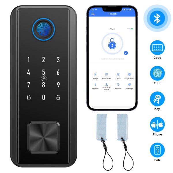 TOPVISION Digital Wireless Door Lock with Fingerprint and Alarm, Keyless Entry Deadlock, Passwords