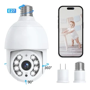 TOPVISION 2MP Security Camera Wireless Wifi, 360° Light Bulb Cameras, Home Security Cameras Outdoor with Full Color Vision, Motion Detection, IP66 Waterproof, Two Way Audio, 2.4GHz WiFi