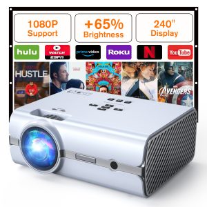 TOPVISION Projector, 7500 Lux Mini Projector with 100''Screen, 1080P Full HD Supported Portable Outdoor Movie Projector, Home Theater Projector Compatible with HDMI, VGA, USB, TF, AV