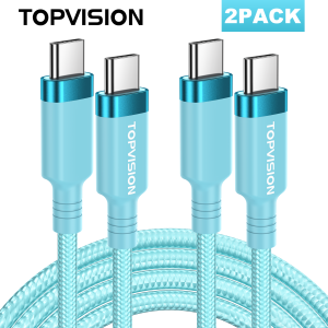 TOPVISION 6ft USB C to USB C Charging Cable, Fast Charger Cord for for iPhone 15/iPad/Macbook/Samsung Galaxy and More, Blue - 2 Pack