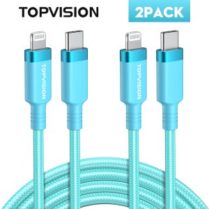TOPVISION USB A to Lightning Cable(6FT, 2Cables), MFi Certified Nylon USB to Lightning Cord Compatible with iPhone 14/13/12/11/XS MAX/XR/8/7/6s Plus Cable