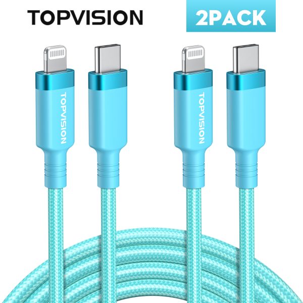 TOPVISION USB A to Lightning Cable(6FT, 2Cables), MFi Certified Nylon USB to Lightning Cord Compatible with iPhone 14/13/12/11/XS MAX/XR/8/7/6s Plus Cable