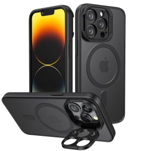 TOPVISION Magnetic Phone Case for iPhone 13 pro with Camera Protect Stand, Compatible with MagSafe, Translucent Matte Case for Women Men - Black