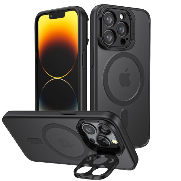 TOPVISION Magnetic Phone Case for iPhone 13 pro with Camera Protect Stand, Compatible with MagSafe, Translucent Matte Case for Women Men - Black