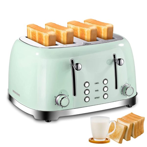4 Slice Toaster Retro Stainless Steel Toasters with Bagel Defrost Cancel Function, 6 Browning Settings, Pastel Green - Image 6