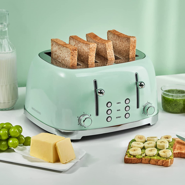 4 Slice Toaster Retro Stainless Steel Toasters with Bagel Defrost Cancel Function, 6 Browning Settings, Pastel Green - Image 4