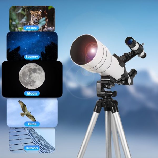 TOPVISION Telescope, 70mm Telescopes for Adults & Kids, 300mm Portable Refractor Telescope (15X-150X) with a Phone Adapter & Adjustable Tripod for Astronomy Beginners, Gift for Kids, White - Image 6