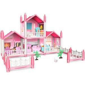 2023 Upgrade Dollhouse Playset, Equipped with Dolls Figures and A Pet, Fully Furnished Fashion Dollhouse, for Kids Ages 3+