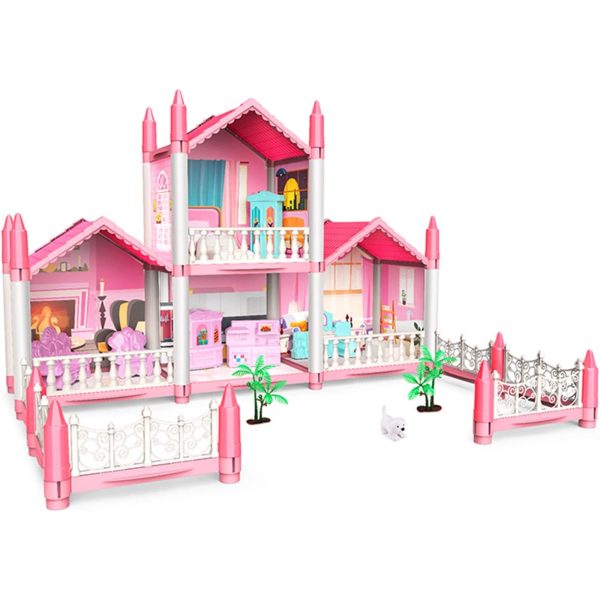 2023 Upgrade Dollhouse Playset, Equipped with Dolls Figures and A Pet, Fully Furnished Fashion Dollhouse, for Kids Ages 3+