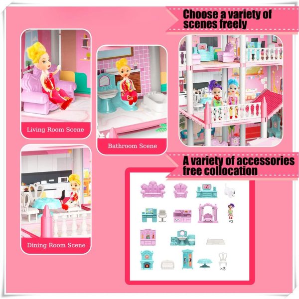 2023 Upgrade Dollhouse Playset, Equipped with Dolls Figures and A Pet, Fully Furnished Fashion Dollhouse, for Kids Ages 3+ - Image 5