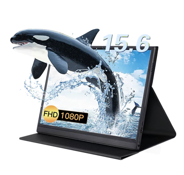 TOPVISION 15.6'' Portable Monitor, 1080P FHD Computer Display with Dual Type-C & Mini-HDMI, IPS Gaming Screen with Black Smart Cover for Laptop PC MAC Phone PS4 Xbox Switch