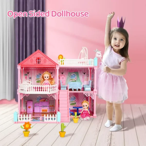 2023 Upgrade Dollhouse with Dolls, Flashing Lights, Furniture, Household Items and Gardening Tool Accessories, DIY Cottage Pretend Play Doll House, Gift for Ages 3+ - Image 6