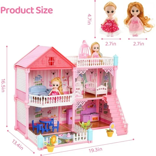 2023 Upgrade Dollhouse with Dolls, Flashing Lights, Furniture, Household Items and Gardening Tool Accessories, DIY Cottage Pretend Play Doll House, Gift for Ages 3+ - Image 7