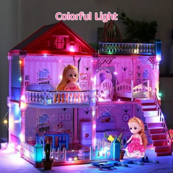 2023 Upgrade Dollhouse with Dolls, Flashing Lights, Furniture, Household Items and Gardening Tool Accessories, DIY Cottage Pretend Play Doll House, Gift for Ages 3+ - Image 8