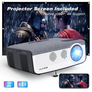5G WiFi Bluetooth Projector, 8500L Native 1080P Projector with 100" Projector Screen, 4K and 300" LCD Display Supported Movie Projector, Home Theater Projector Compatible with iOS/Android