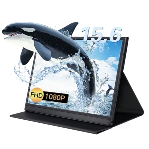 TOPVISION 15.6'' Portable Monitor, 1080P FHD Computer Display with Dual Type-C & Mini-HDMI, IPS Gaming Screen with Black Smart Cover for Laptop PC MAC Phone PS4 Xbox Switch