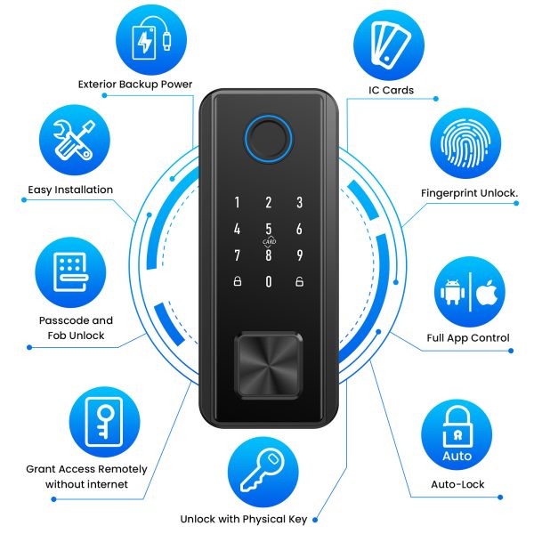 TOPVISION Smart Lock, Bluetooth Keyless Entry Door Lock with Touchscreen Keypad, IP65 Weatherproof, APP Remote Control Smart Deadbolt Lock for Home, Office(Black) - Image 7