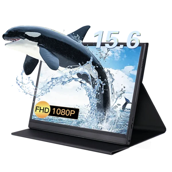 TOPVISION 15.6'' Portable Monitor, 1080P FHD Computer Display with Dual Type-C & Mini-HDMI, IPS Gaming Screen with Black Smart Cover for Laptop PC MAC Phone PS4 Xbox Switch