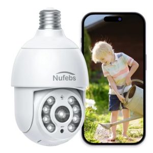 Security Camera Light Bulb 1080P 2.4G WiFi 355°PTZ Dome Cameras Wireless Outdoor Indoor for Home Security, Two Way Audio/Auto Tracking/24/7 Recording/Color Night Vision