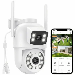 TOPVISION Dual Lens Security Camera Outdoor, 6MP Dual Lens Smart Linkage, 2.4GHz WiFi PTZ Outdoor Camera with Auto Tracking Human Detection, 50M Color Night Vision, Two-Way Audio, IP66