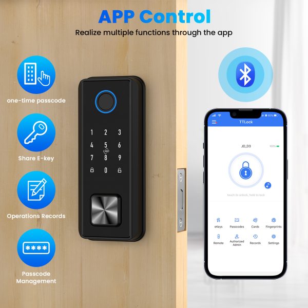 TOPVISION Smart Lock, Bluetooth Keyless Entry Door Lock with Touchscreen Keypad, IP65 Weatherproof, APP Remote Control Smart Deadbolt Lock for Home, Office(Black) - Image 6