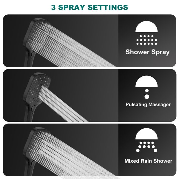 TOPVISION Handheld Shower Head, High Pressure Shower Head with 3 Spray Settings, Square Shower Head with Big Button, 59" Stainless Steel Hose and Adjustable Shower Stand, Drill-Free Design, Black - Image 7