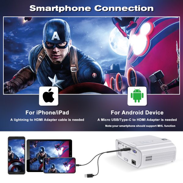 HD Mini Portable Projector, Valentines Day Gifts Movie Projector Supported HD 1080P, Small Portable Movie Projector for Outdoor Projector use in Camping, Video Home Theater Projector - Image 4
