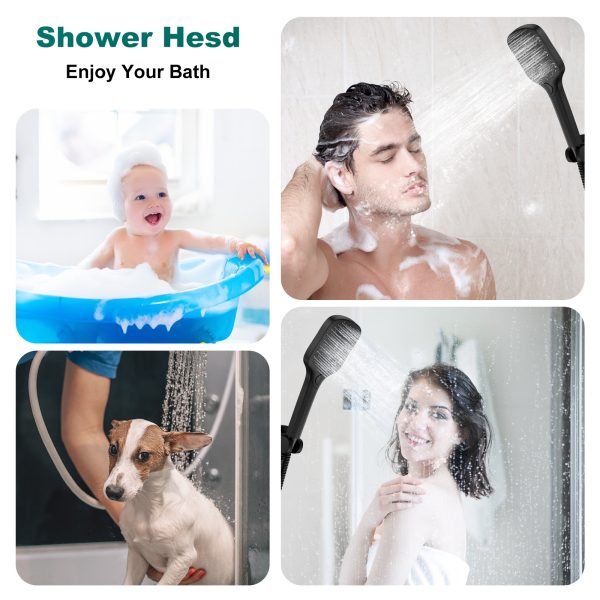 TOPVISION Handheld Shower Head, High Pressure Shower Head with 3 Spray Settings, Square Shower Head with Big Button, 59" Stainless Steel Hose and Adjustable Shower Stand, Drill-Free Design, Black - Image 6