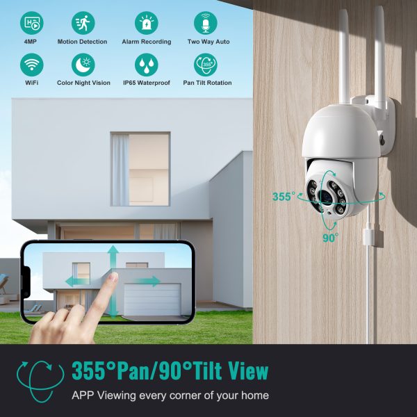 TOPVISION 4MP Security Cameras Wireless Wifi, 360° View Security Camera Outdoor with Full Color Night Vision, IP65 Waterproof, 2-Way Audio, Home Security Camera for Indoor/Outdoor, 2.4G Wifi - Image 5