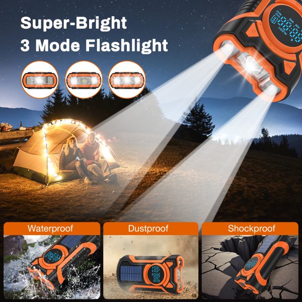TOPVISION Emergency Radio, AM/FM/NOAA Weather Radio with 5000mAh Portable Power Bank, USB/Solar/Hand Crank Charging, Waterproof Flashlight, SOS Alarm for Camping Hiking Travel Hurricane - Image 2