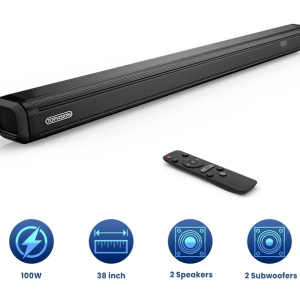 TOPVISION 38" Soundbar 2.2ch Built-in Dual Subwoofers, Bluetooth 3D Surround Sound Bar TV Speaker, HDMI/RCA/Optical/Aux Connection