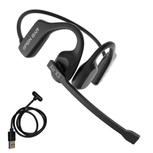 TOPVISION OPEN Ear Headphones, Air Conduction Bluetooth Headset, Wireless Headphones with Noise-Canceling Mic Boom for Laptop Work, Study, Running and Driving