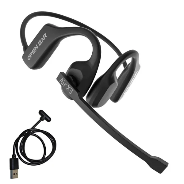 TOPVISION OPEN Ear Headphones, Air Conduction Bluetooth Headset, Wireless Headphones with Noise-Canceling Mic Boom for Laptop Work, Study, Running and Driving
