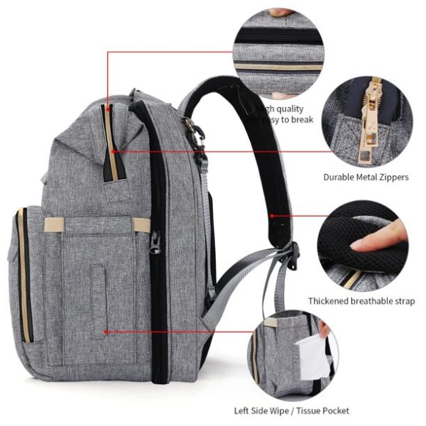 2023 Upgrade Diaper Bag Backpack, Multifunctional Baby Changing Bag with Foldable Crib & Insulated Milk Bottle Pocket, Large Capacity Travel Backpack with USB Charging Port & Stroller Strap - Image 6