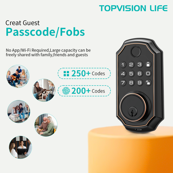 TOPVISION Smart Lock, WiFi Keyless Entry Door Lock with Touchscreen Keypad, IP65 Weatherproof, APP Remote Control Smart Deadbolt Lock for Home, Office(Black) - Image 4