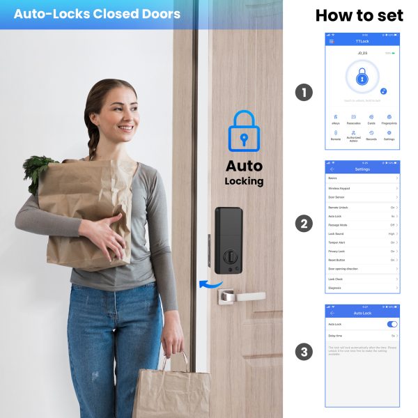 TOPVISION Smart Lock, Bluetooth Keyless Entry Door Lock with Touchscreen Keypad, IP65 Weatherproof, APP Remote Control Smart Deadbolt Lock for Home, Office(Black) - Image 8