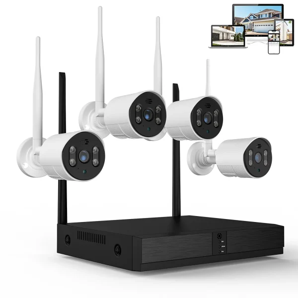 2023 Upgrade TOPVISION Security Camera System Wireless, 8CH 3MP NVR Home Security System, 4pcs 1080P Wifi IP Security Surveillance Cameras with Full Color Night Vision, IP66 Waterproof, for Indoor Outdoor, No HDD
