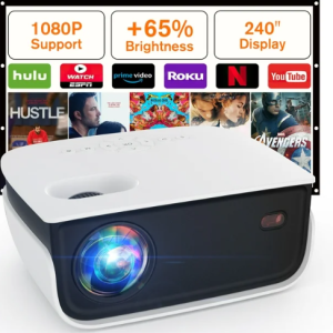 TOPVISION Projector, Mini Projector 720P with 100" Screen, Support 1080P Portable Full HD Home Theater Projector, Compatible with HDMI/VGA/USB/TF/AV