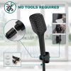 TOPVISION Handheld Shower Head, High Pressure Shower Head with 3 Spray Settings, Square Shower Head with Big Button, 59" Stainless Steel Hose and Adjustable Shower Stand, Drill-Free Design, Black - Image 2