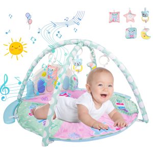 2023 Upgrade Baby Play Mat, 5 in 1 Thick Large Baby Gyms Play Mats Musical Activity Center, Play Piano Gym Tummy Time for Newborn Toddler and Infants, Blue and Pink